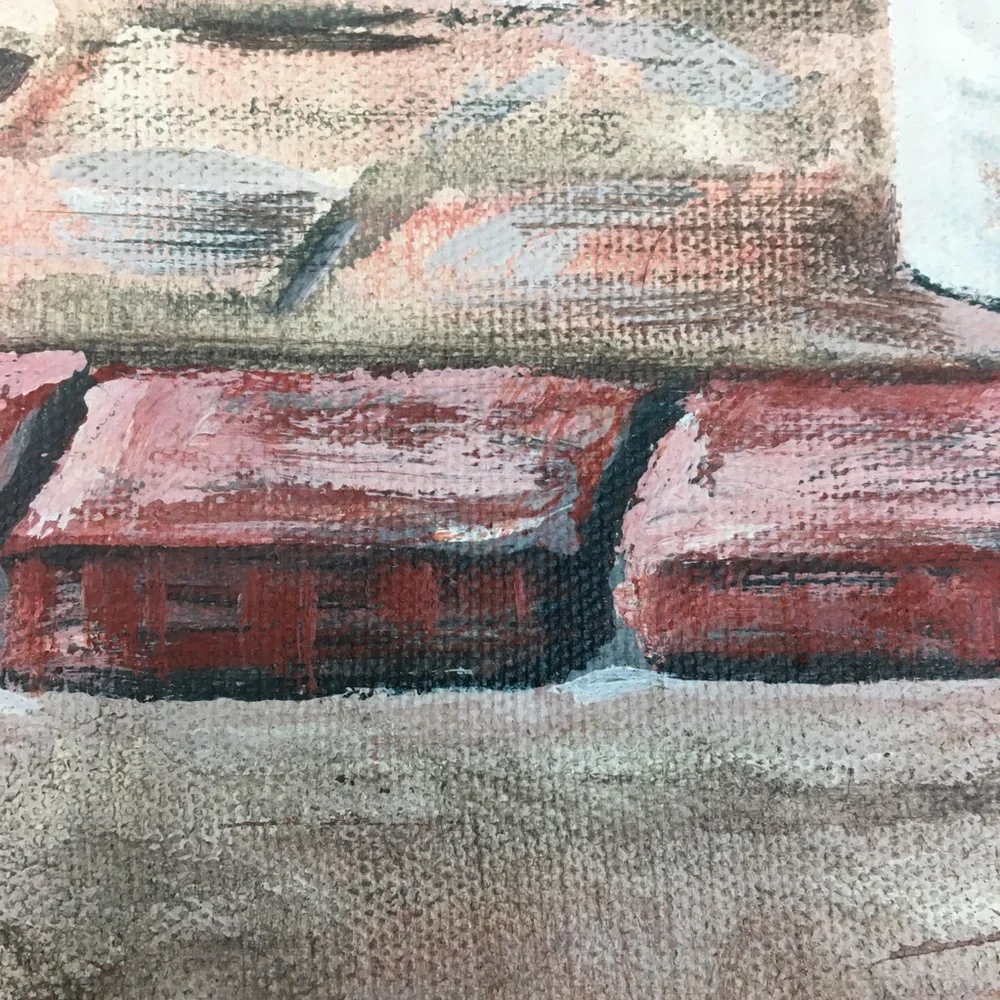 Vintage 1982 Brick Path Walkway Painting Signed Original Pottery Garden Doorway